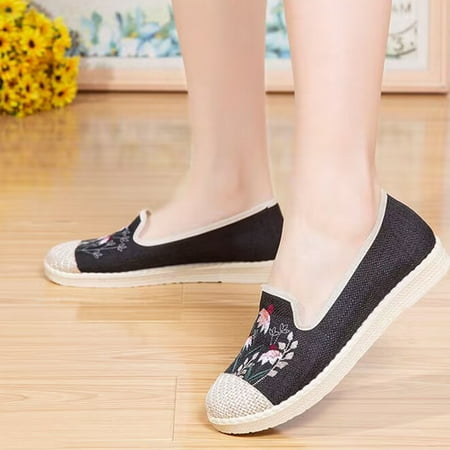 Women s Casual Shoes Breathable Wedges Slip On Walking Sneakers Flat Loafers Shoes Black 5.5