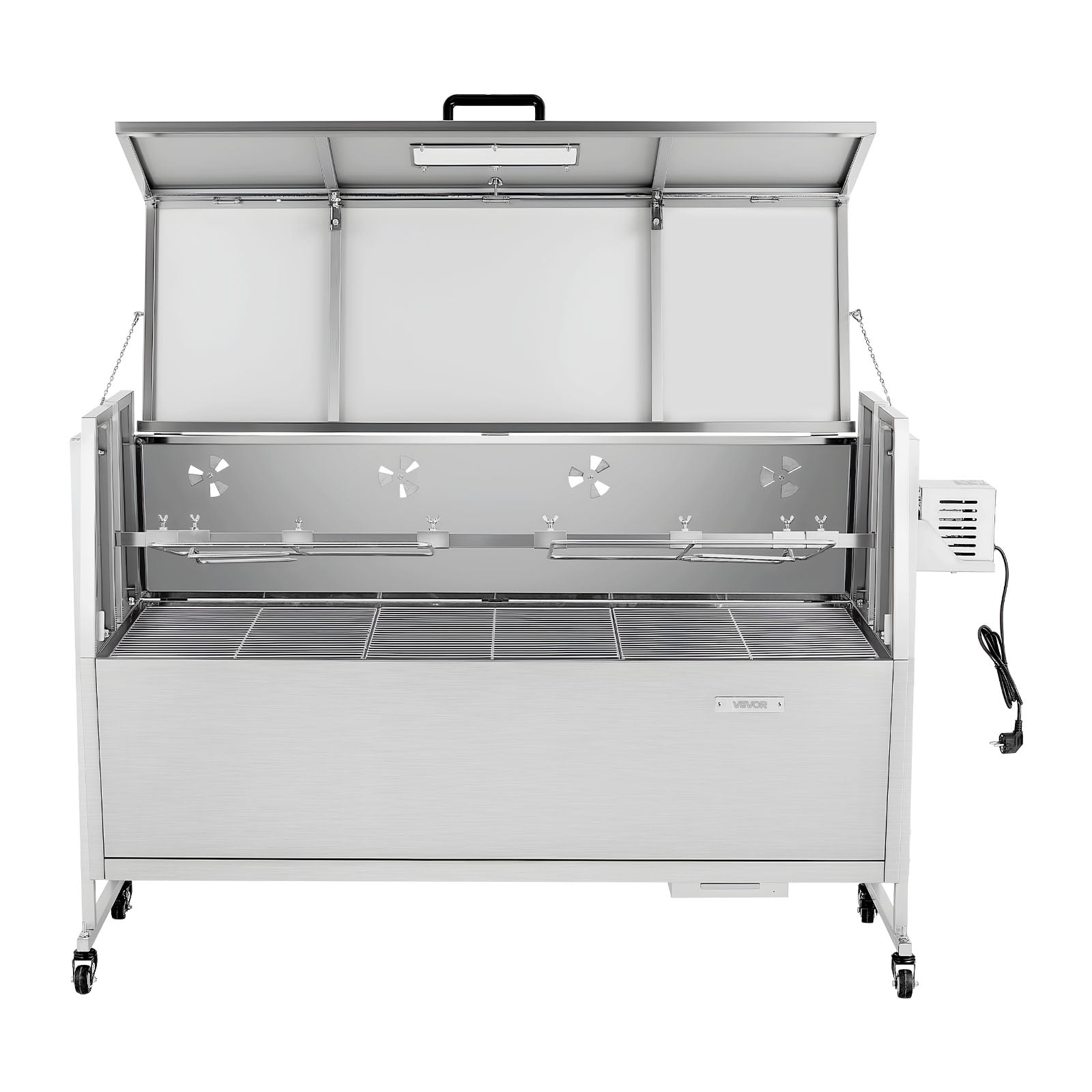 VEVOR Rotisserie Grill, 38W BBQ Outdoor Pig & Lamb Spit Roaster, Charcoal Spit Roaster with 132 LBS Capacity, Wheels & 4-Level Height,Stainless Steel Electric Rotisserie Grill Kit for Camping Outdoor