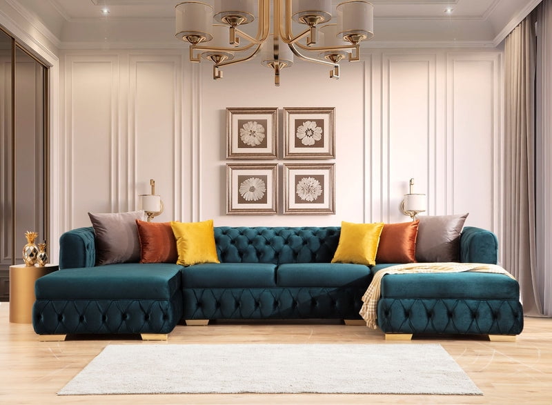 Matilda Green Velvet Double Chaise Sectional