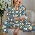 thumbnail image 6 of Fuzoiu Eggs Toast Bacon And Arugula Print Women's Long-Sleeved Pajama,Lounge Button Down Nightwear,Womens Notch Collar Pajama Set-Medium, 6 of 7