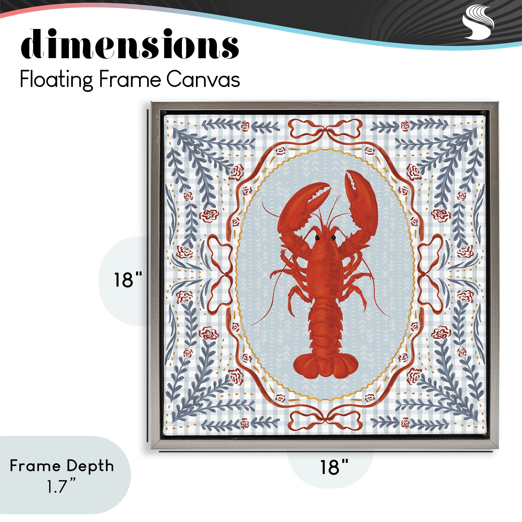 Stupell Industries Lobster Portrait Blue Gingham Gray Framed Floater Canvas Wall Art, design by Vero Illustrates