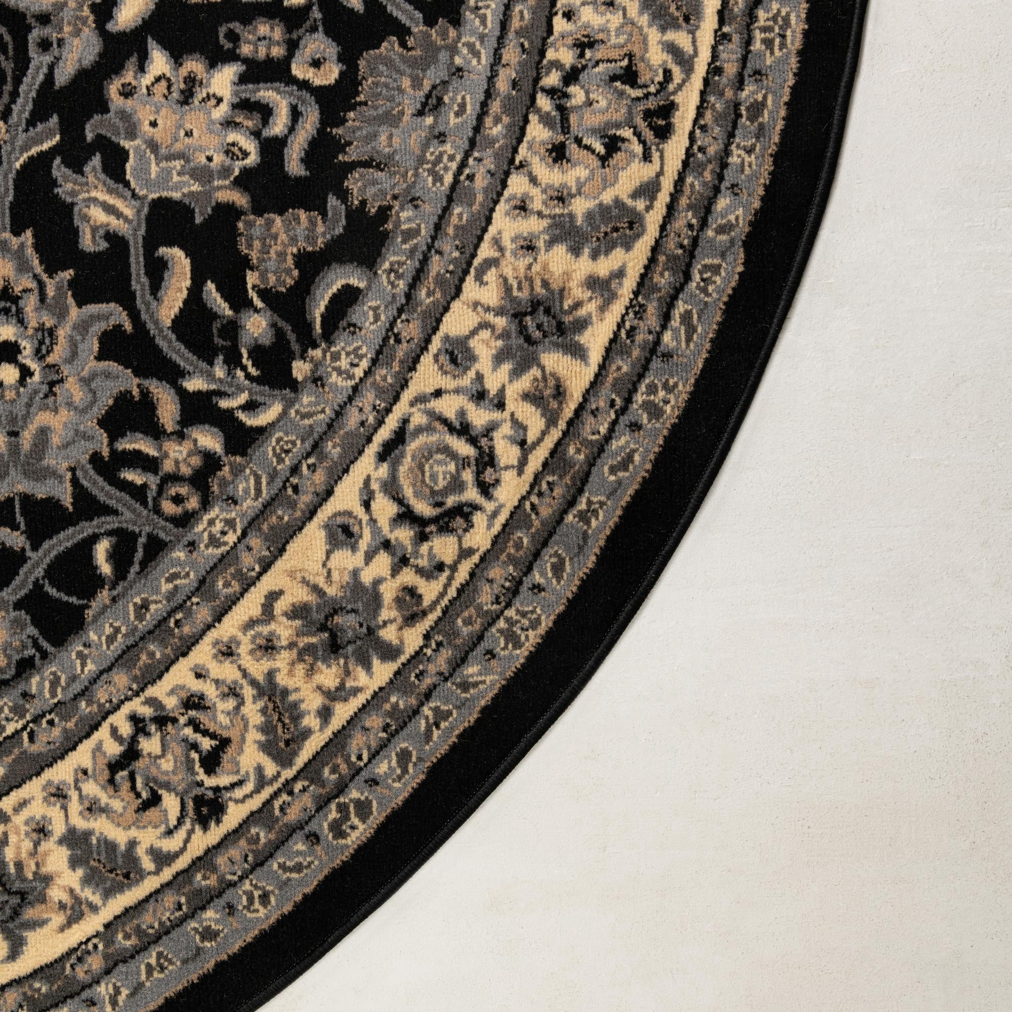 Rugs.com Yasmin Collection Rug – 8 Ft Round Black Medium Rug Perfect For Kitchens, Dining Rooms