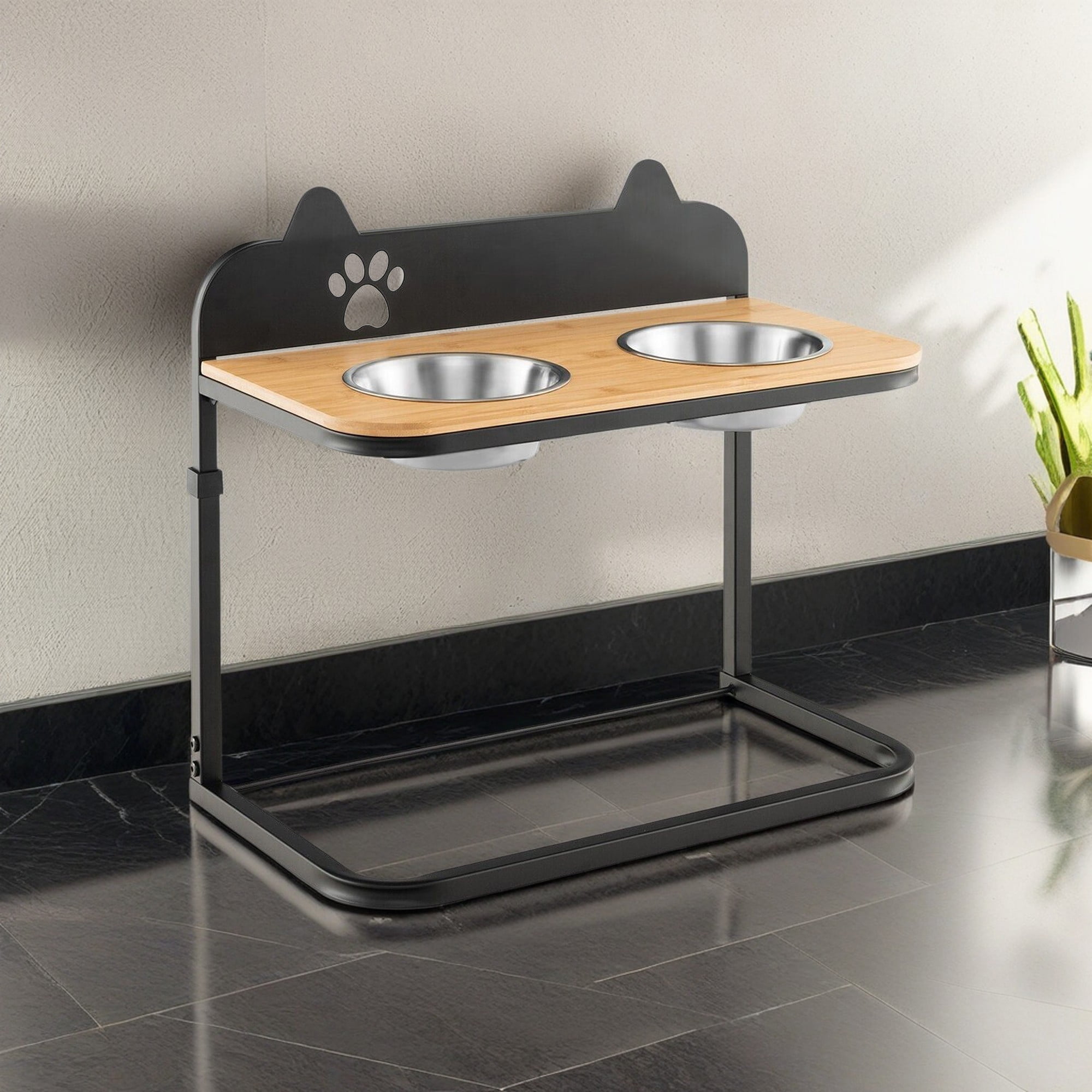 resenkos 12"-16" Elevated Pet Feeder with 2 Stainless Steel Dog Bowl, Pet Food Bowls for Feeding Small Medium Dogs Cats Puppies, Black