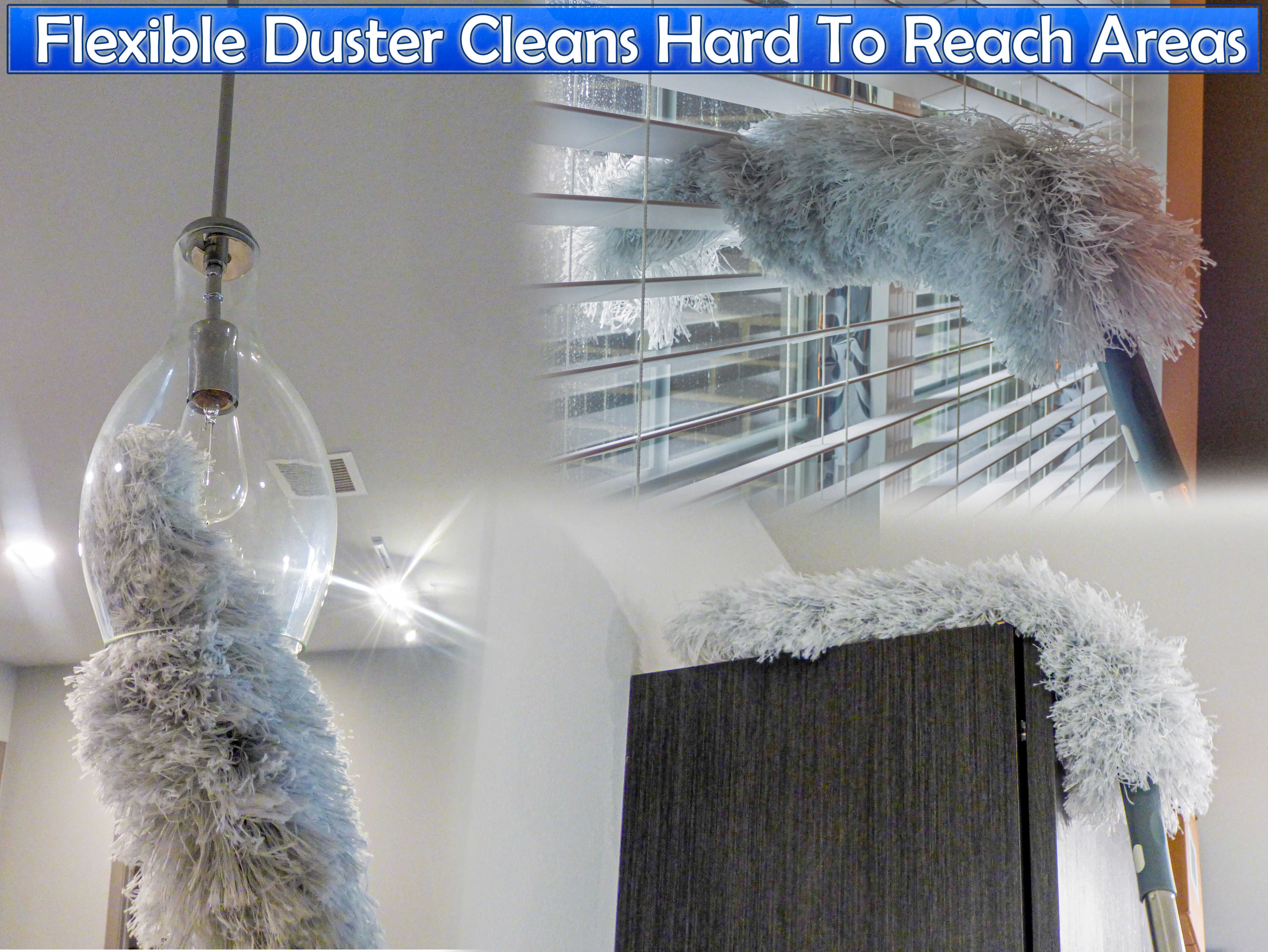 7 in 1 Microfiber Mop, Broom, Bendable Duster, 2 in 1 Squeegee & Dryer, Tile Scrubber, & Scrub Brush Sponge - Ultimate Home Cleaning Kit W/ Extension Pole