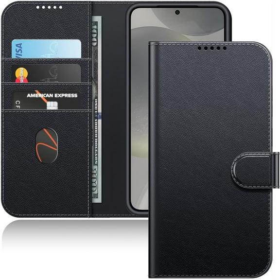 JETech Wallet Case for Samsung Galaxy S24 / S24 Plus 5G, Shockproof PU Leather Magnetic Flip Cover with Card Holder, Stand Feature and Full Camera Protection (Black)