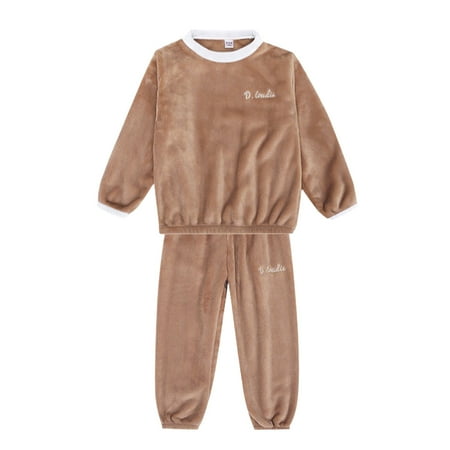 

Boys Girls Nightgowns Long Sleeve Crewneck Flannel Clothes Set Fluffy Sweatshirt Top And Pants Warm Soft Homewear For Autumn Winter