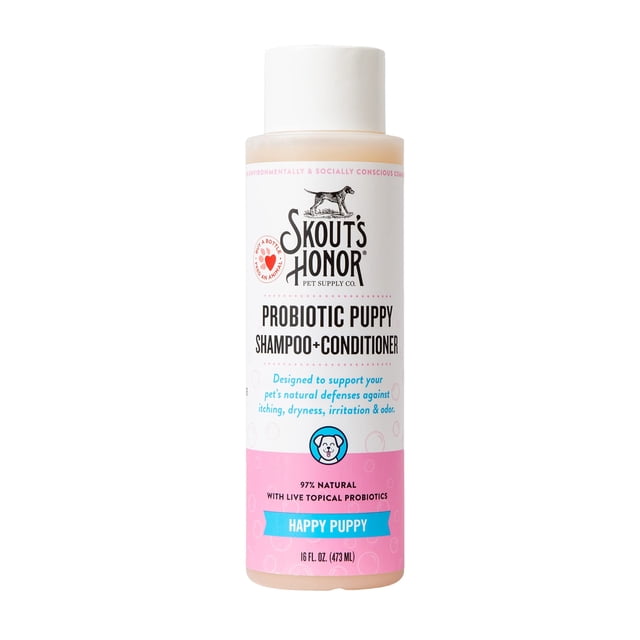Champú y acondicionador probiótico para mascotas Skout Honor con aceite de aguacate y omega-3, 97% natural, sin parabenos ni sulfatos, libre de crueldad animal, 16 oz, Happy Puppy