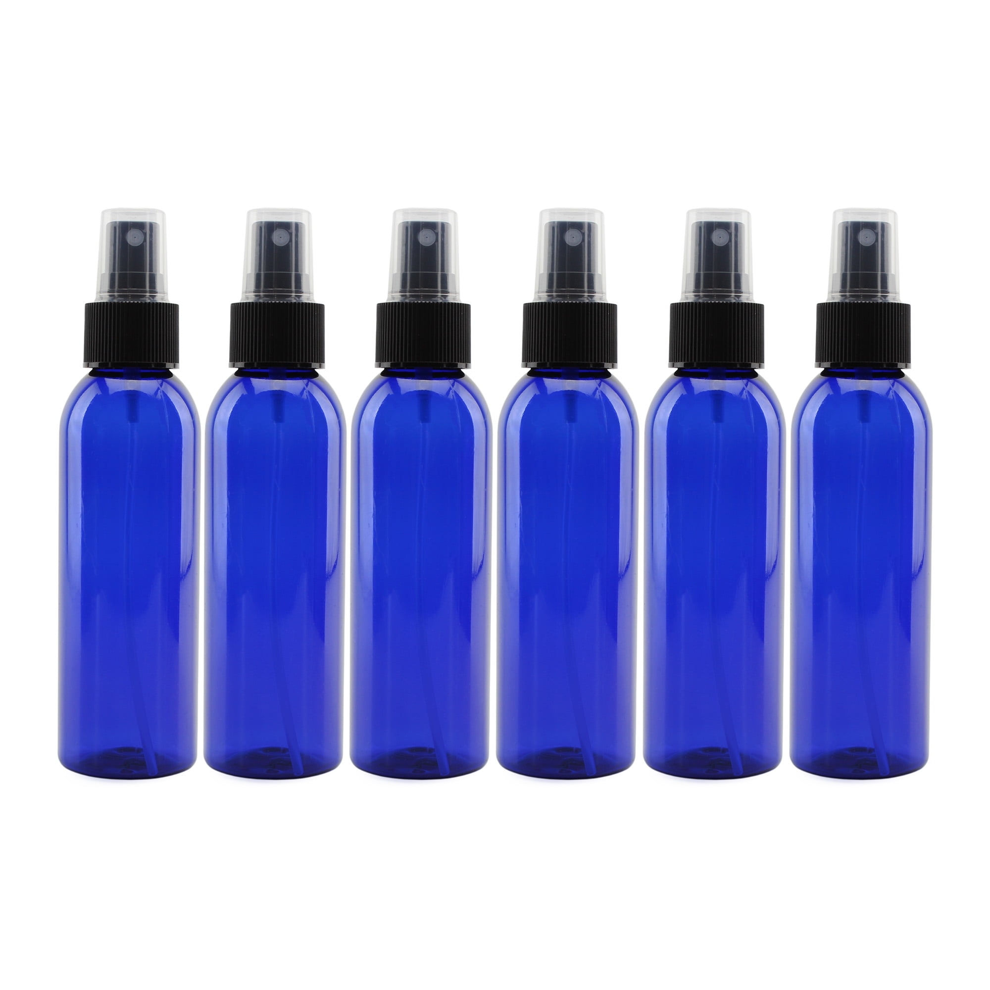 4 Ounce Blue Plastic Refillable Spray Bottles w/Fine Mist Atomizer Cap (6-Pack; 4oz)