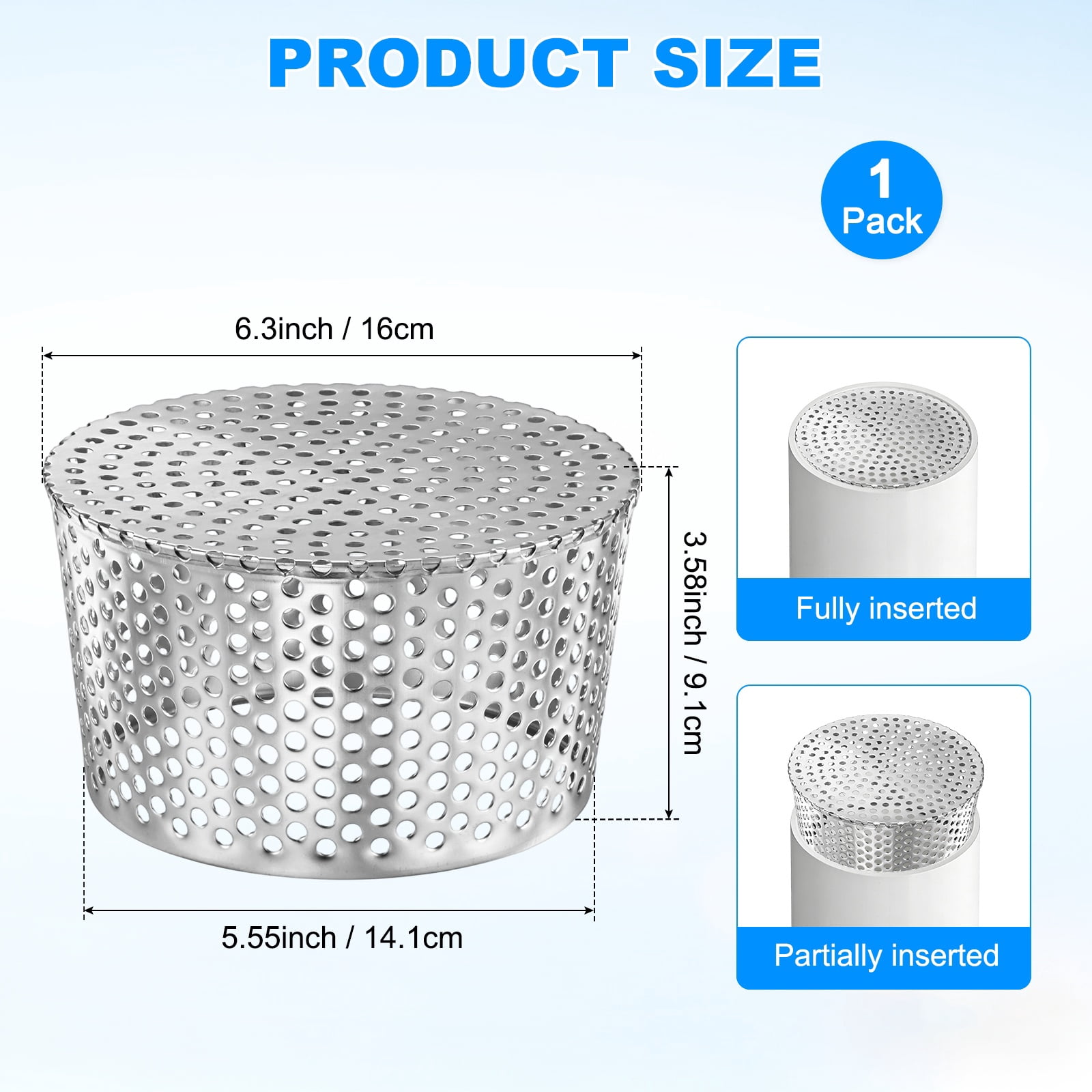 Uxcell 1-Pack Termination Mesh Screen Vent Covers, 6.3–5.55 Inch ID Stainless Steel Conical Exhaust Pipe Cover Strainer for Preventing Birds/Leaves from Entering