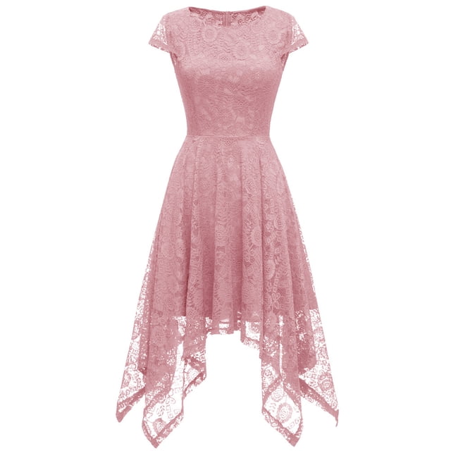 EGNMCR Robes d'Été Femmes Tendance 2024 Mode Femme Grenadine Ajourée Col Rond Robe de Soirée Robe de Fête