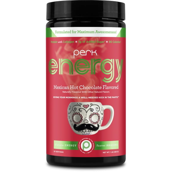 Perk Energy Drink Mix (Mexican Hot Chocolate) 20 Servings - Caffeinated Healthy Coffee Alternative with Protein, 100mg of Caffeine, Gluten-Free