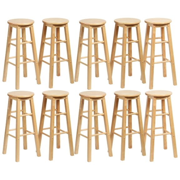 PJ Wood Classic Round Seat 29" Kitchen Counter Stools, Natural (Set of 10)