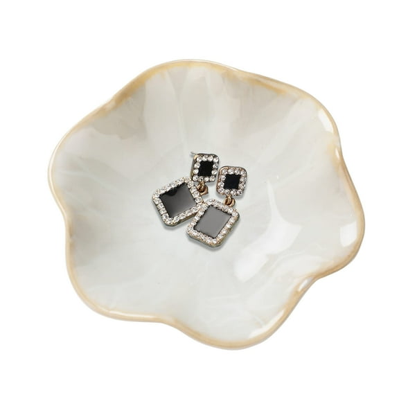 MengCat Ceramic Jewelry Dish, Trinket Tray, Ring Holder, Leaf Jewelry Plate, Catchall Tray for Nightstand, Entryway Table, Room Decor (White)