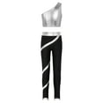 thumbnail image 4 of Raenseen Kids Girls Gymnastics Outfit One Shoulder Tank Shiny Crop Tops with Yoga Dance Pants Silver 10, 4 of 9
