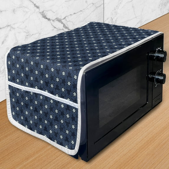 Boho Microwave Oven Cover, Monochrome Illustration of Continuous Floral Layout, Water Resistant Organizer with Pockets for Kitchen, 36" x 12", Dark Lavender Pale Blue, by Ambesonne
