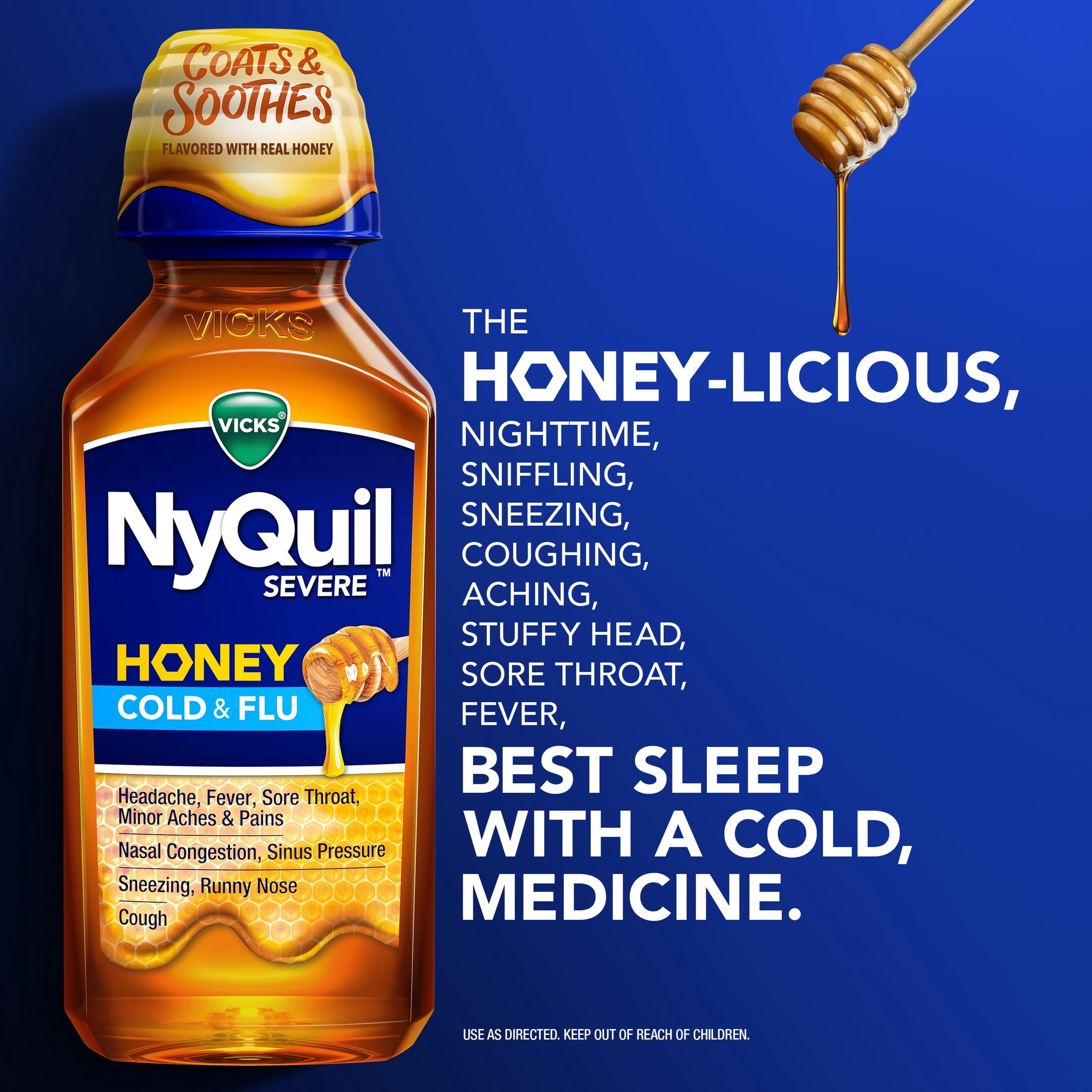 Vicks NyQuil SEVERE Honey Cold & Flu, Liquid Medicine, 12 fl oz