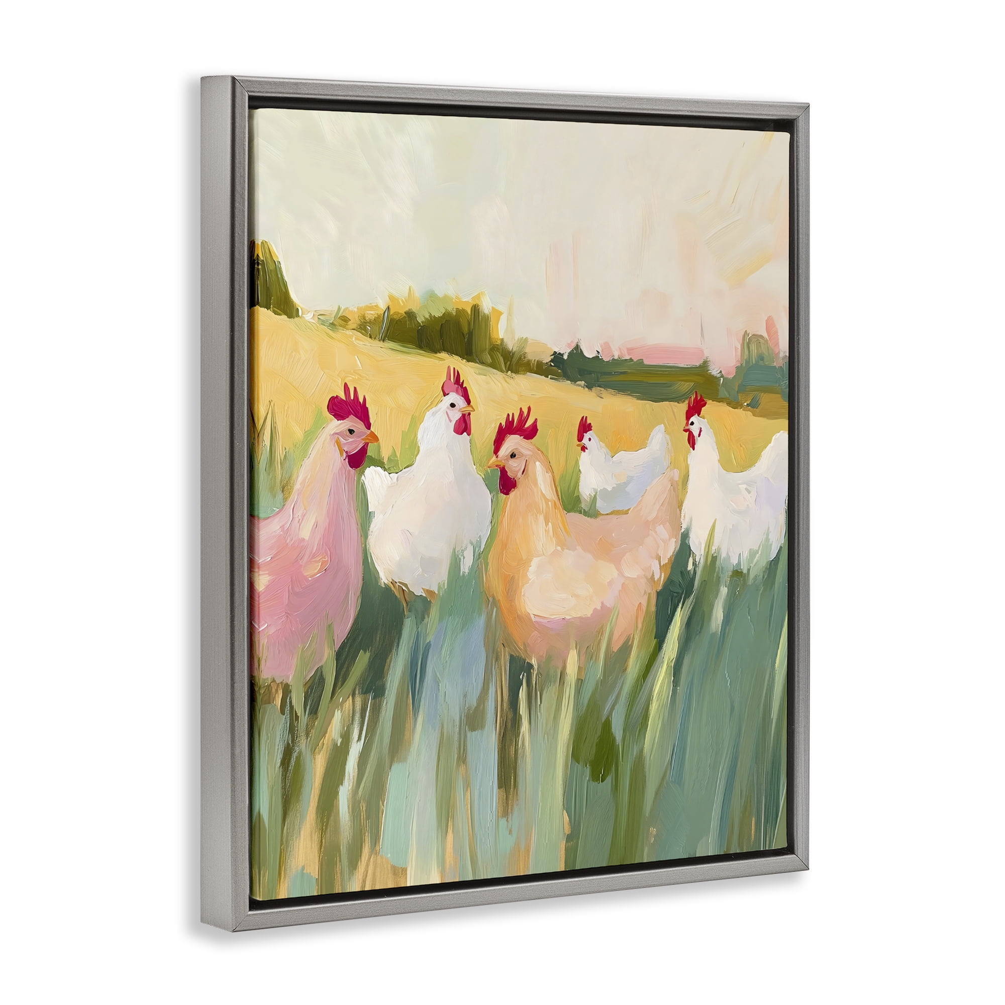 Stupell Industries Sunlit Flock of Chickens Gray Framed Floater Canvas Wall Art, design by The Prints Vibe