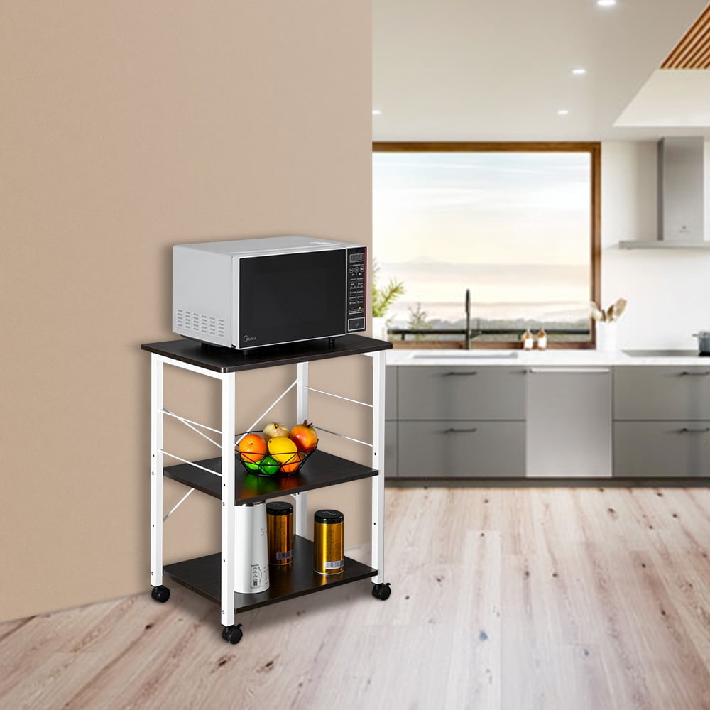 Lowestbest Stand Storage Cart, Rack 3-Tier Kitchen Utility, Rack Microwave Stand Rolling Kitchen Storage Cart, Brown