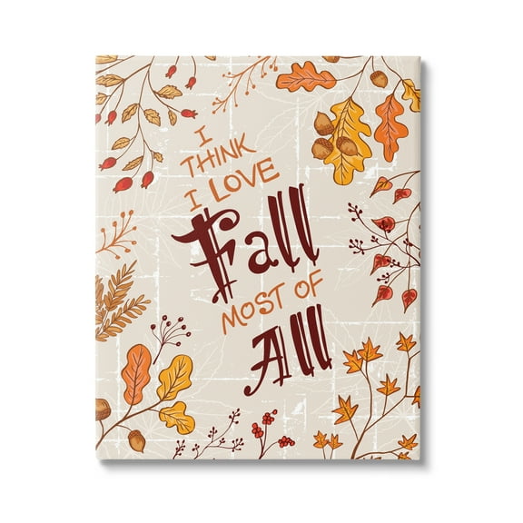Stupell Industries Love Fall Leaf Border Botanical & Floral Painting Gallery Wrapped Canvas Art Print Wall Art, 16 x 20