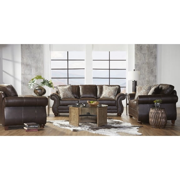 Modern Leather Upholstered Nailhead 220×80×75cm Living Room Set