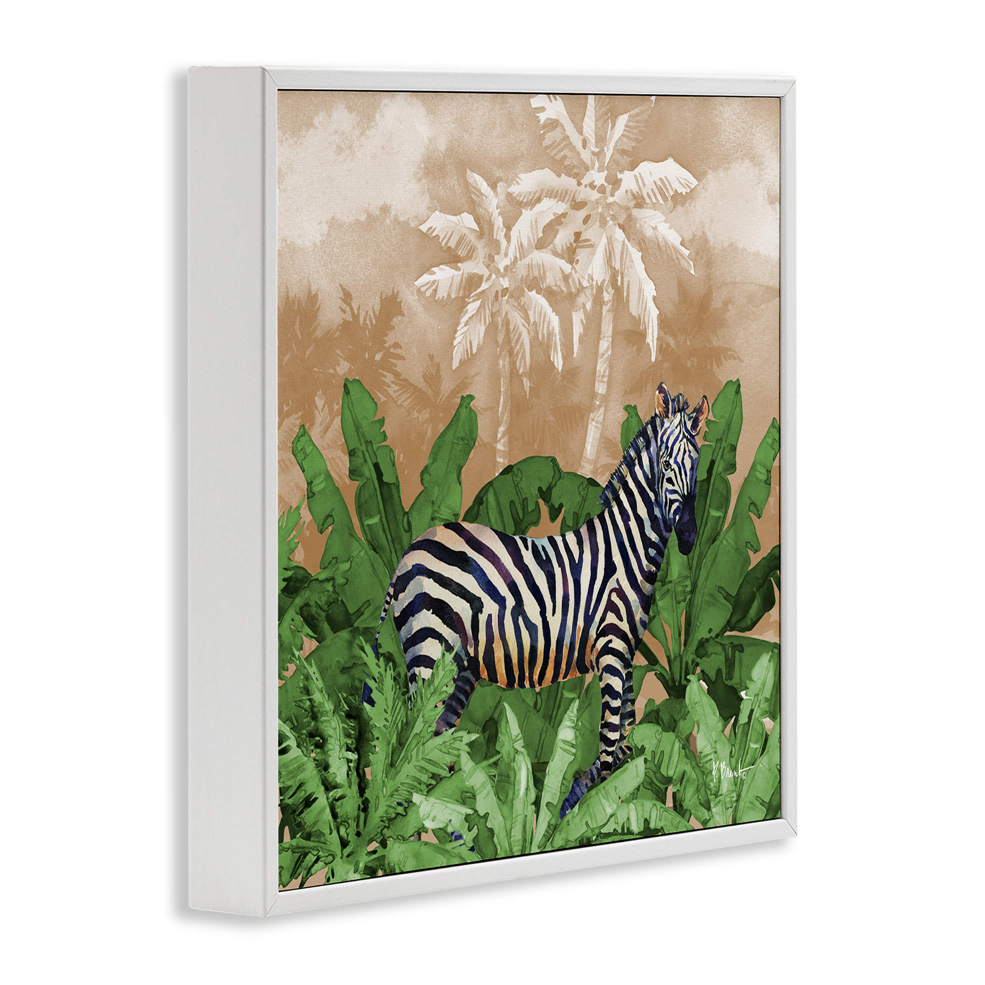 Stupell Industries Jungle Life Zebra Animals & Insects Painting White Framed Art Print Wall Art, 24 x 24