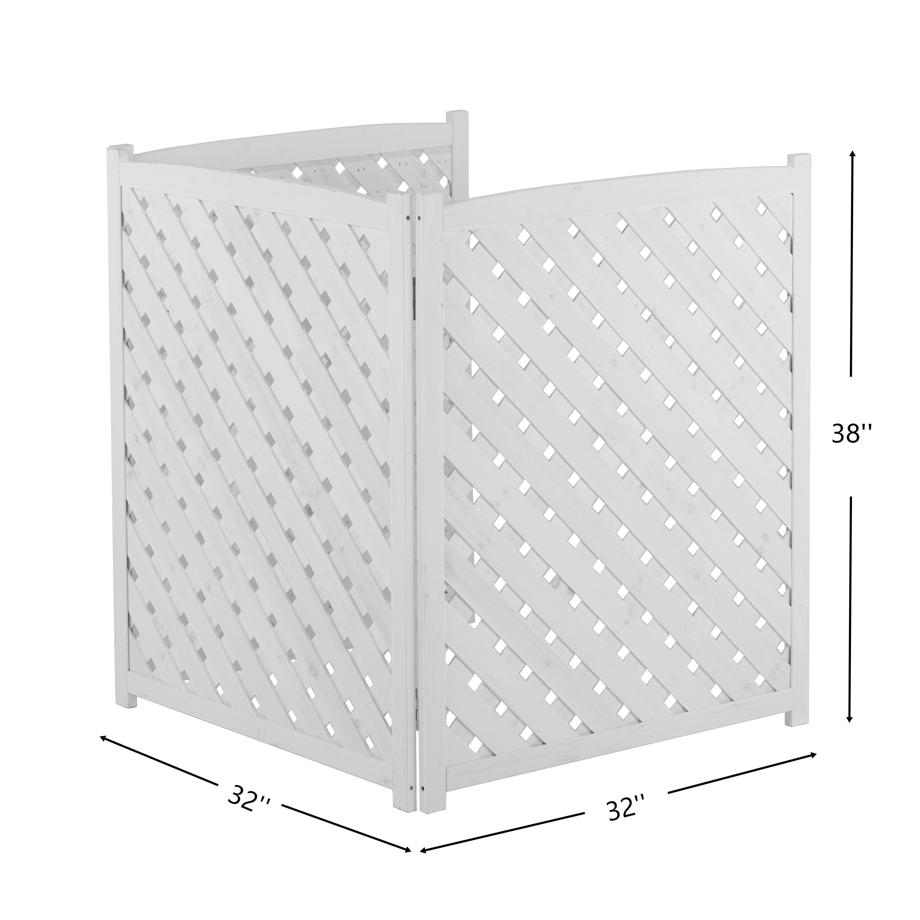 Outdoor Wood Privacy Fence 3-Panel 32W x 38H, Solid Wood Air Conditioner Screen with Slat Spacing for AC Unit Trash Can Pool Pump Enclosure, White