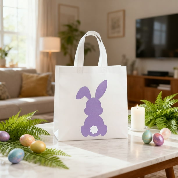Bolsas de regalo de Pascua, bolsas de tela no tejidas Pack de 12 | Colores variados Azul, Rosa, Púrpura, Verde, Amarillo | Bolsas reutilizables de detalles de 29x27x12cm | Búsqueda de huevos de