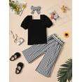 thumbnail image 4 of Girl Clothes Square Neck Shirt Top + Stylish Pants + Headband 3pcs Spring Summer Girl Outfits Set6-7Years, 4 of 7