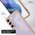 thumbnail image 3 of Designed for Samsung Galaxy S22 Plus Case with Strap Luxury Love Heart Plating Gold Bumper Phone Cover Wristband Kickstand Full Body Protective Slim Case for Women - Purple, 3 of 5