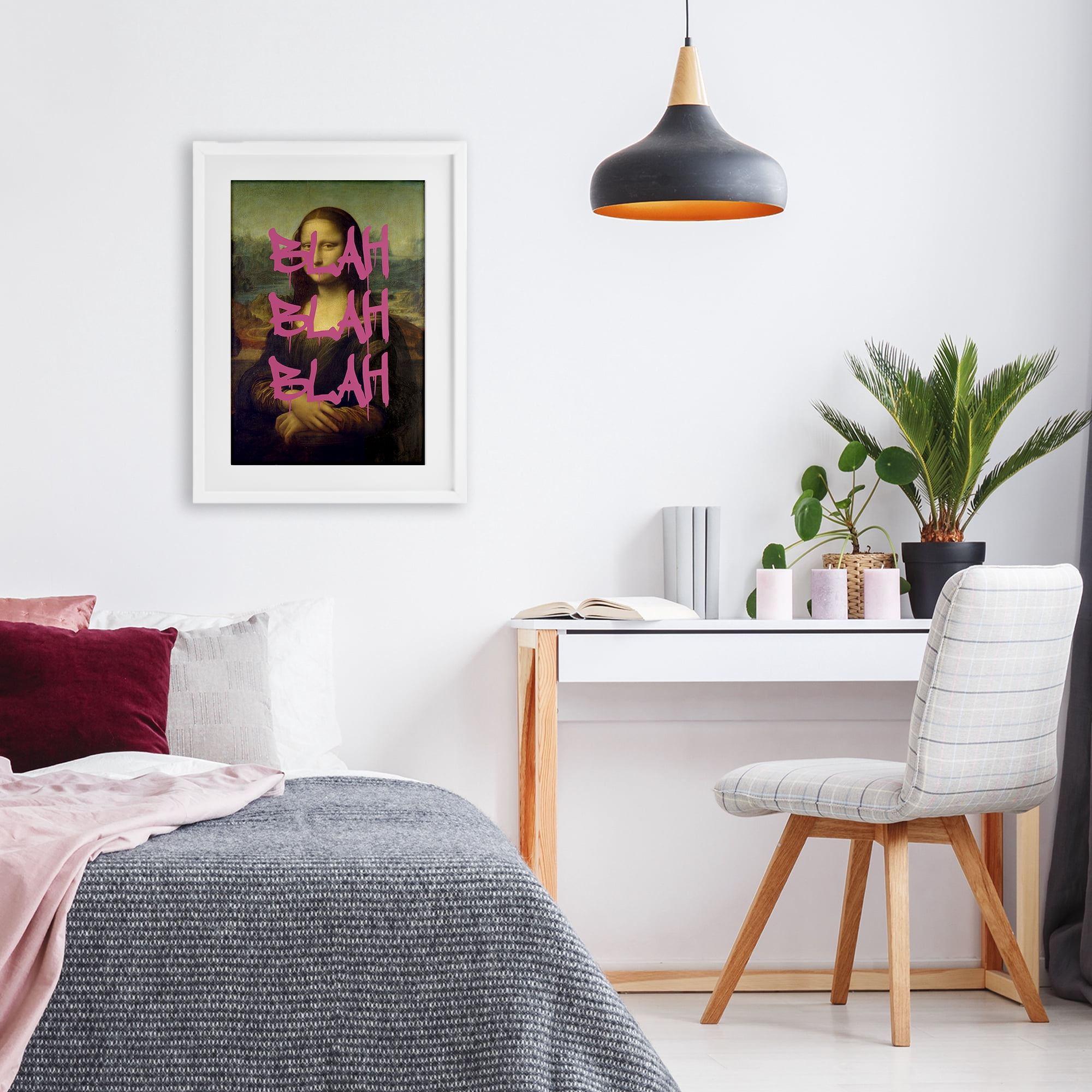 Graffiti Over Mona Lisa White Framed Print Under Glass, design by Masters Redux