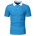 thumbnail image 1 of Playera Elvqul para Hombre Manga Corta con Solapa Abotonada Azul Celeste Economicas Patchwork, 1 of 5
