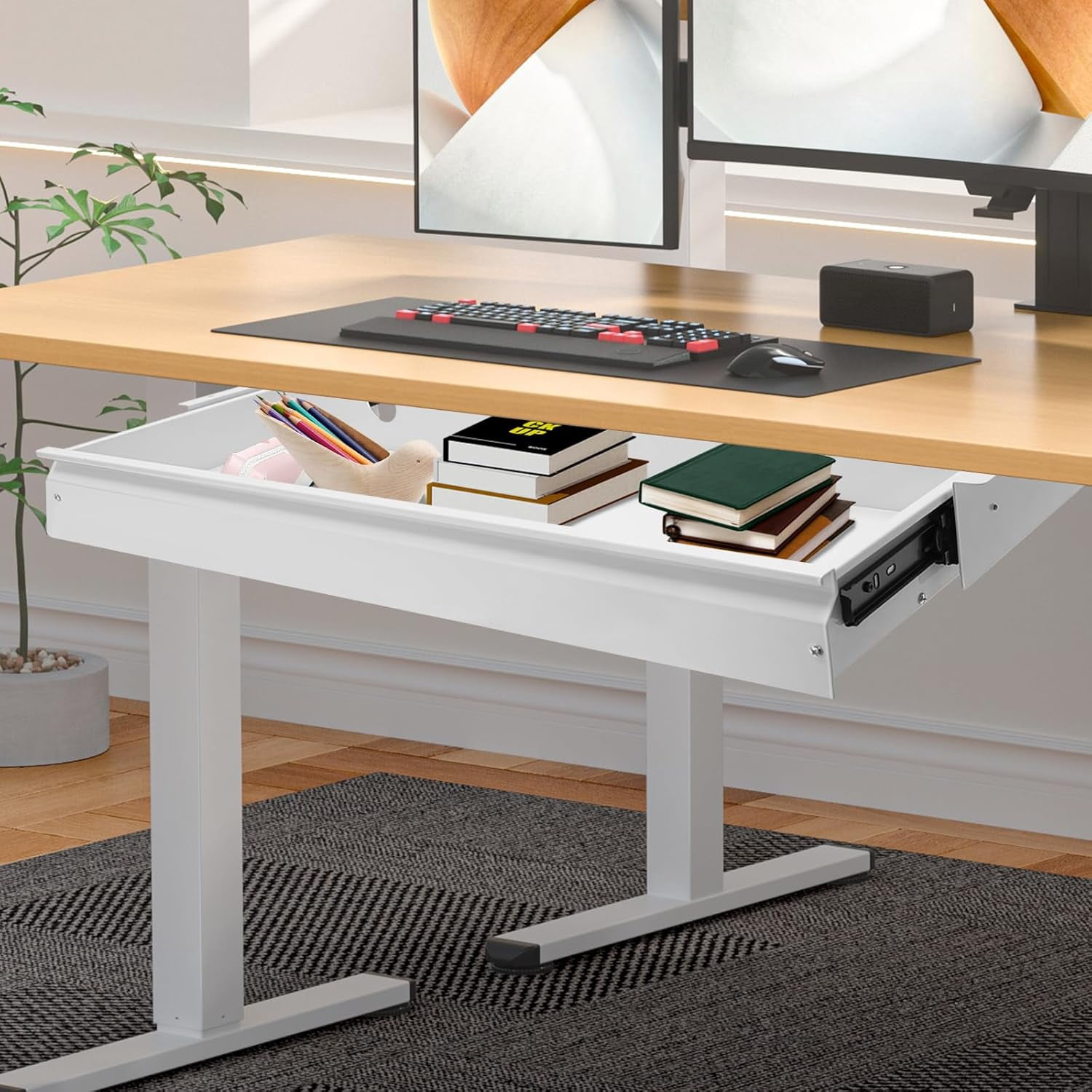 DENEST 33in Under Desk Mounted Sliding Pull-out Drawer without Shell Office Desk Pull-out Drawer Storage Organizer for Sit Stand Workstation Store Keyboard Mouse White 33.3 * 9.2in