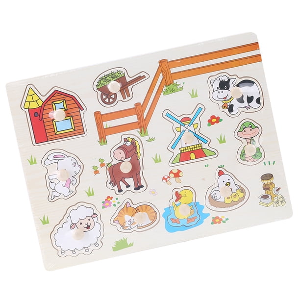 Rompecabeza Cognitivo DE, Juguete de Aprendizaje de frutas y animales con agarre manual, juguete educativo para niños, colores y patrones brillantes, pensamiento Espacial,