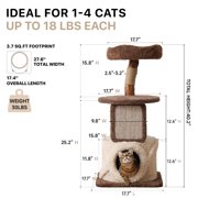 Sopapets 40.2''H Cat Tree Tower Natural Wood Aesthetic Scratching Board&Posts 1 Condo For Large Cats, Brown