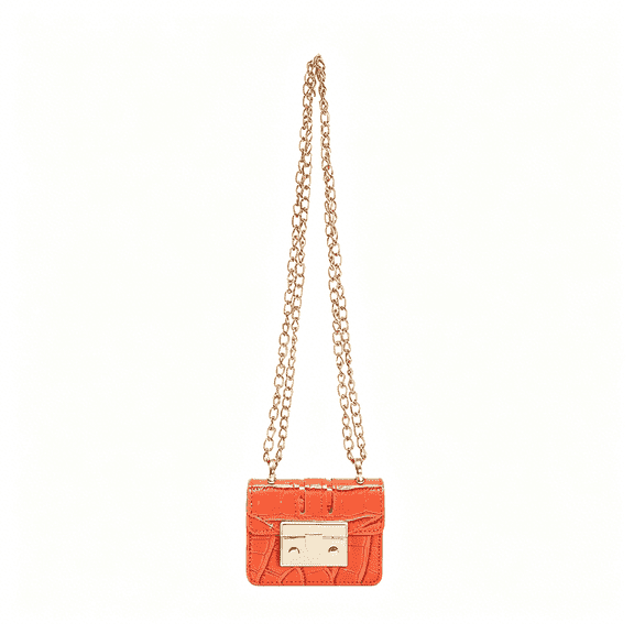 AOMRCOL Crossbody Bags Chain Small Square Bag Leather Crossbody Bags for Women Mini Bag Mini Purse for Travel Shopping Daily Orange