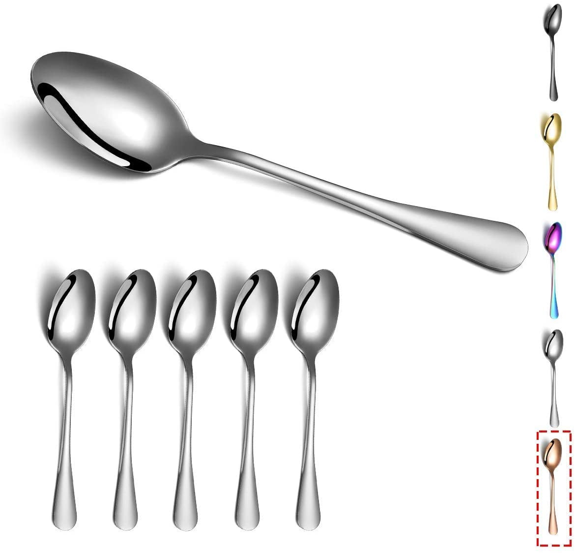 Copper Dinner Spoons 6 Piece Soup Spoons Kitchen or Restauran,Dishwasher Safe Spoons Silverware for Home 8.1'' Stainless Steel Tablespoons Dessert Spoons 