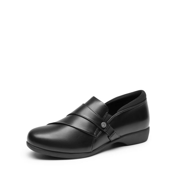 BURUDANI Women Slip-On Faux-Leather Dressy Loafers Round-Toe Office Work Shoes with Arch Support