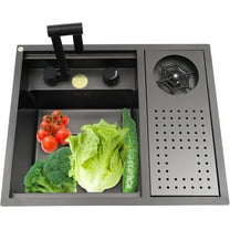 Bar Sink, Black Stainless Steel Kitchen Sink with Cup Washer, Kitchen Countertop Sink w/ 360° Rotatable Faucet, 21.6"L x 17.7"W x 8.7"H Drop In Sink Concealed for Center Island, Apartment