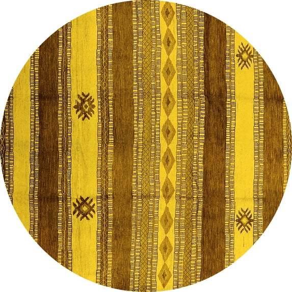 Ahgly Company Machine Washable Indoor Round Southwestern Yellow Country Area Rugs, 7' Round