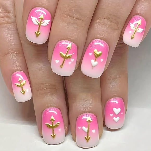 PBPCGBW Uñas postizas adhesivas degradado rosa con glitter 24 piezas