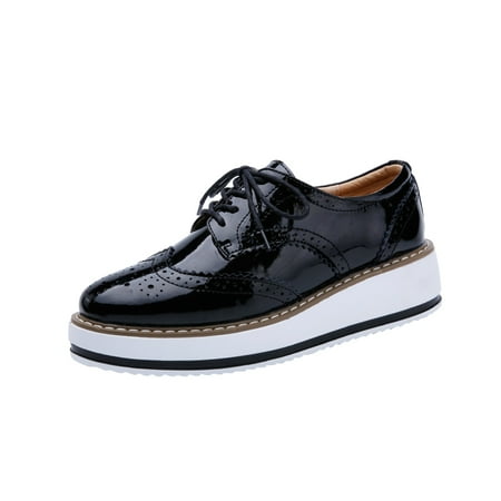 

Sexlip Women s Plus Size Sneakers Platform Oxfords Lace Up Brogue Shoes Leather Comfortable Breathable Wedge Heel Oxford Shoes Dark Gray 42