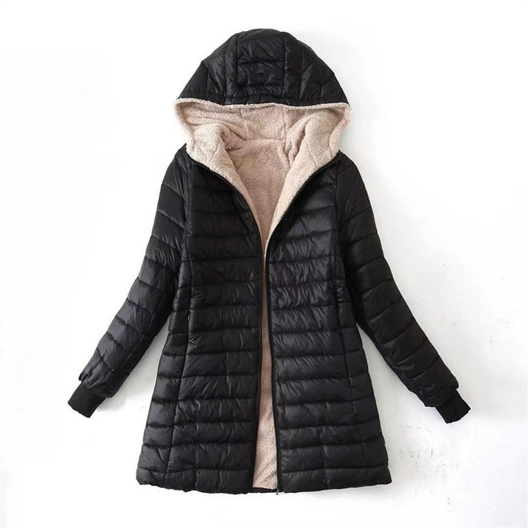 Lroplie Black Womens Puffer Jackets Long Down Jacket Plus Size Down Jacket Cotton Jacket Lightweight Down Jacket with Hooded Winter Jacket Winter