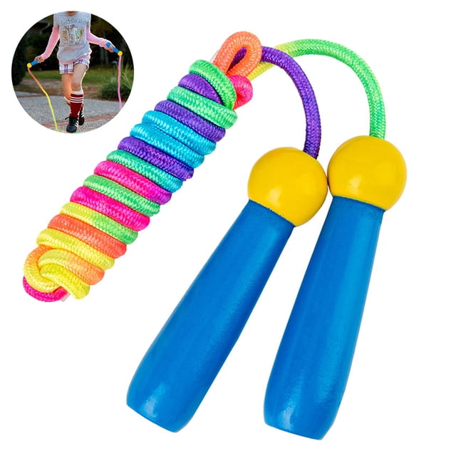 Corde à Sauter pour Enfants, Corde à Sauter en Polyester Réglable de 2,4 m avec Poignée en Bois pour Garçons et Filles, Mise en Forme, Exercice Extérieur