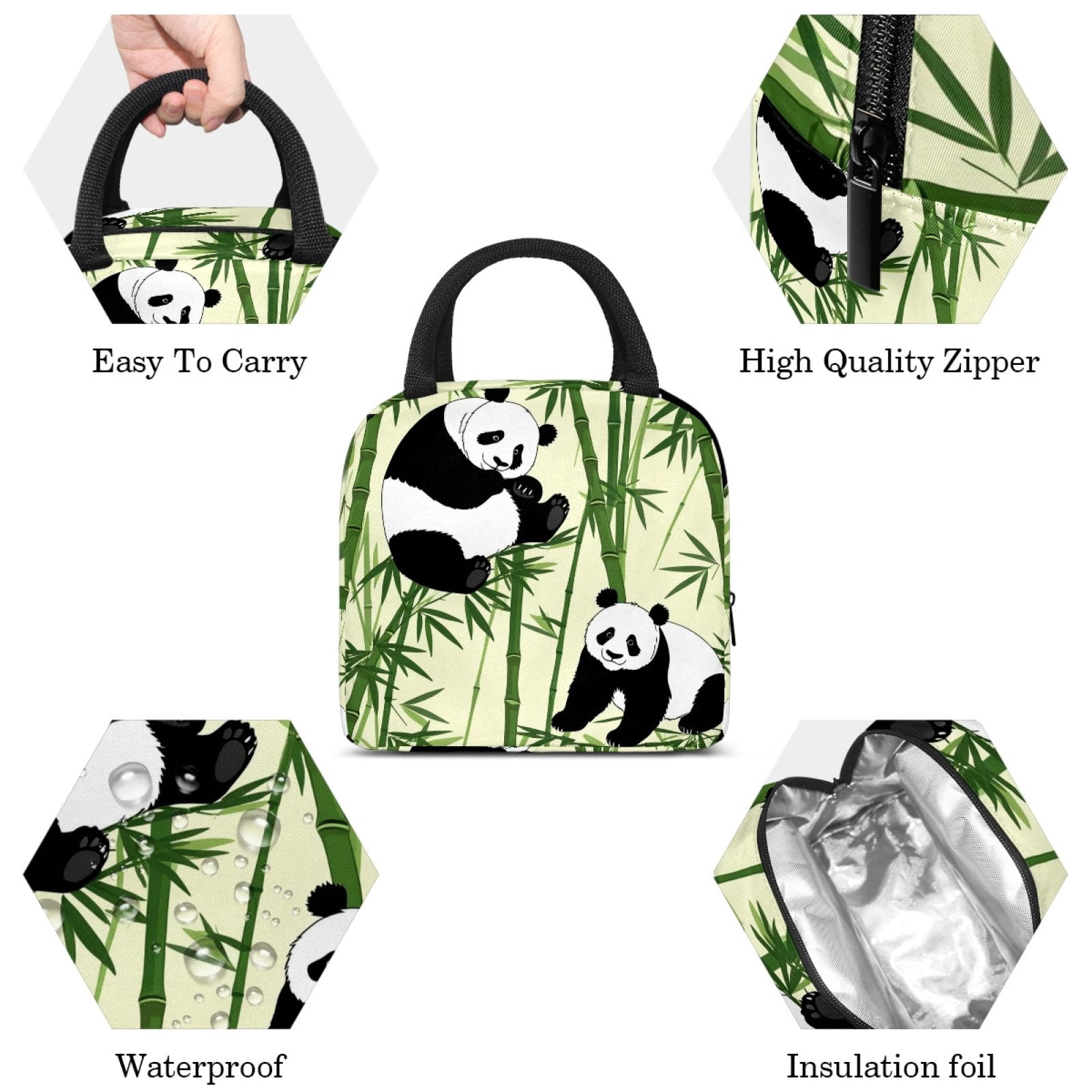 ERJLKXP Panda Bamboo Insulated Lunch Bags for Women and Men,Adult Reusable Lunch Tote Bag for Work,cooler bag