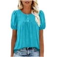 thumbnail image 2 of Sevevn Women's Fashion Loose Casual Round Neck Short Sleeve Puff Sleeve Front T-Shirt Oversized Top Sky Blue XXXXXL, 2 of 5