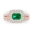 thumbnail image 2 of 3.05ct Brilliant Emerald Cut Emerald 18K Rose Gold Halo Solitaire with Accents Engagement Bridal Wedding Ring Band Set size 9.75, 2 of 7