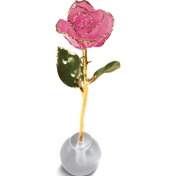 Fashion Lacquer Dipped Gold Trim Knob Stand Pink Spring Rose Set Made In Thailand gm3743