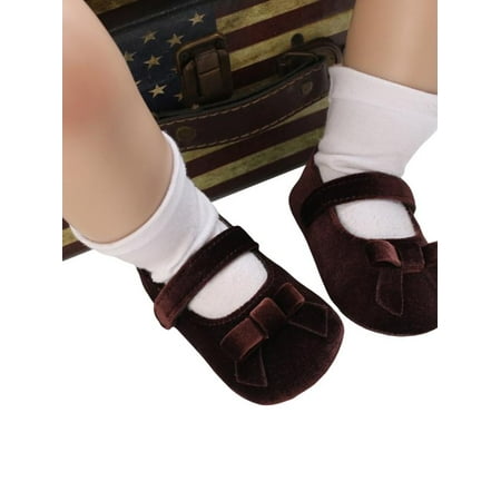 

Baby Girls Mary Jane Flats Anti-Slip Cloth Sole Bowknot Toddler First Walkers Dress Shoes