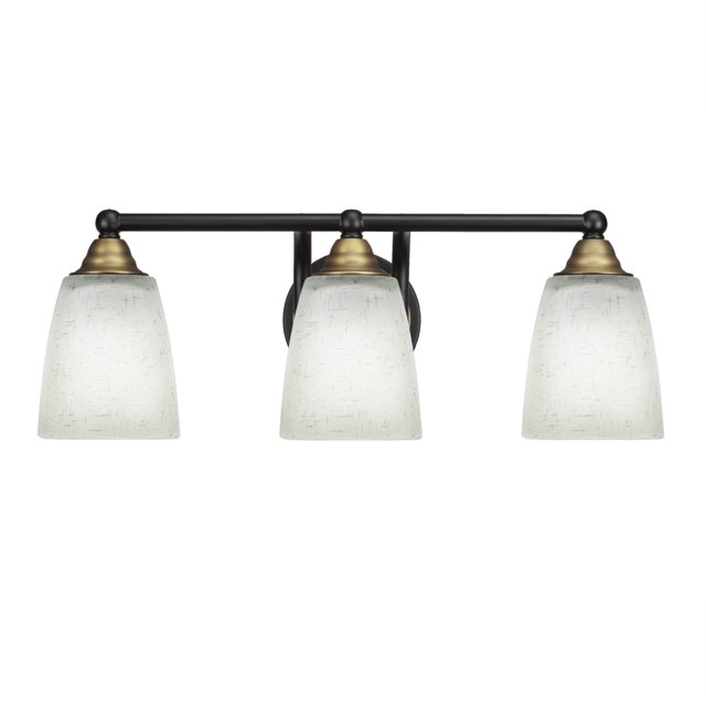 Barra de baño Paramount con 3 luces en acabado negro mate y latón con vidrio de muselina blanca de 4.5 "