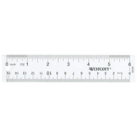 Westcott 6" Acrylic Ruler, Imperial, Metric, Clear, 0.04 lb., for Office, High School, 1 Count